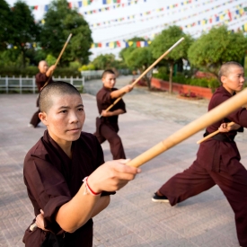 The Chinese word gun refers to a long staff used as a weapon. It is one of the four major weapons, along with the qiang (spear), dao (sabre), and the jian (straight sword), used in Chinese martial arts.