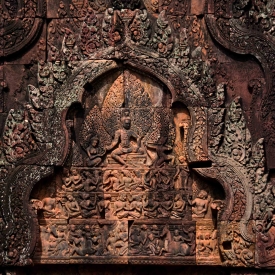 Built in the mid-10th century, Banteay Srei was built as a Hindu Temple dedicated to Lord Shiva in his form as Tribhubaneswara. The temple has the finest stone carving in Angkor and is considered a jewel of Khmer art.