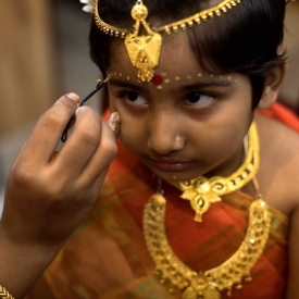 During Durga Puja, Adi Shakti is worshipped in the form of a prepubescent young girl who is assigned temporary sacredness as the earthly manifestation of Devi Durga. This special ritual—Kumari Puja—is practised by several bonedi baris in Kolkata. 