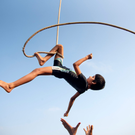 Mallakhamb is an apparatus for physical training in which the athlete exercises on a wooden pole doing a combination of yoga, gymnastics and wrestling.