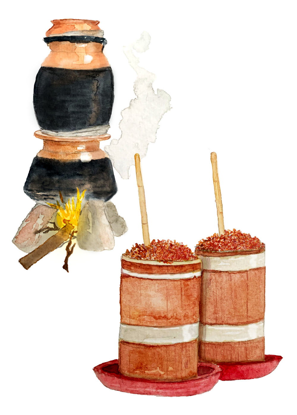 Distillation of Millet-beer (Chaang/tongba). (Illustration Credits: Jisha Unnikrishnan)