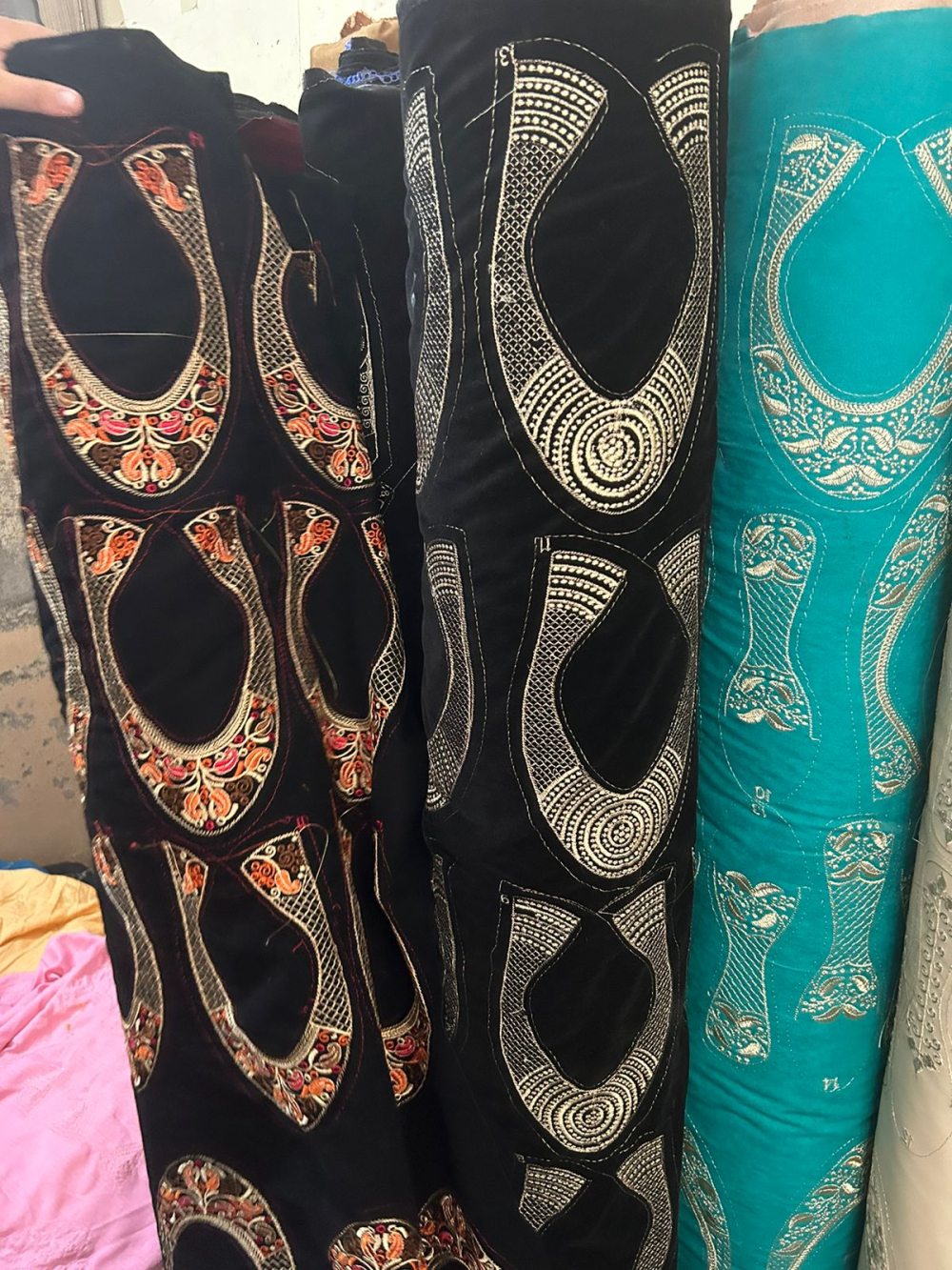 Machine-embroidered jutti uppers sourced from Lucknow and Bareilly. (Picture Credits: Nandini Agarwal)