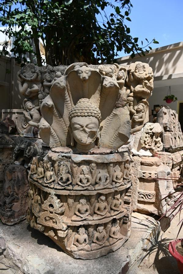 Head of Parshvanatha (above); Nandishvara Dvipa drum fragment (below), The Scindia School. (Picture Credits: Ross Lee Bernhaut)