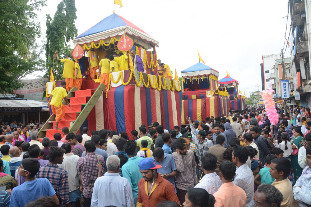 Jagannath, Subhadra and Balaram on their respective rath 