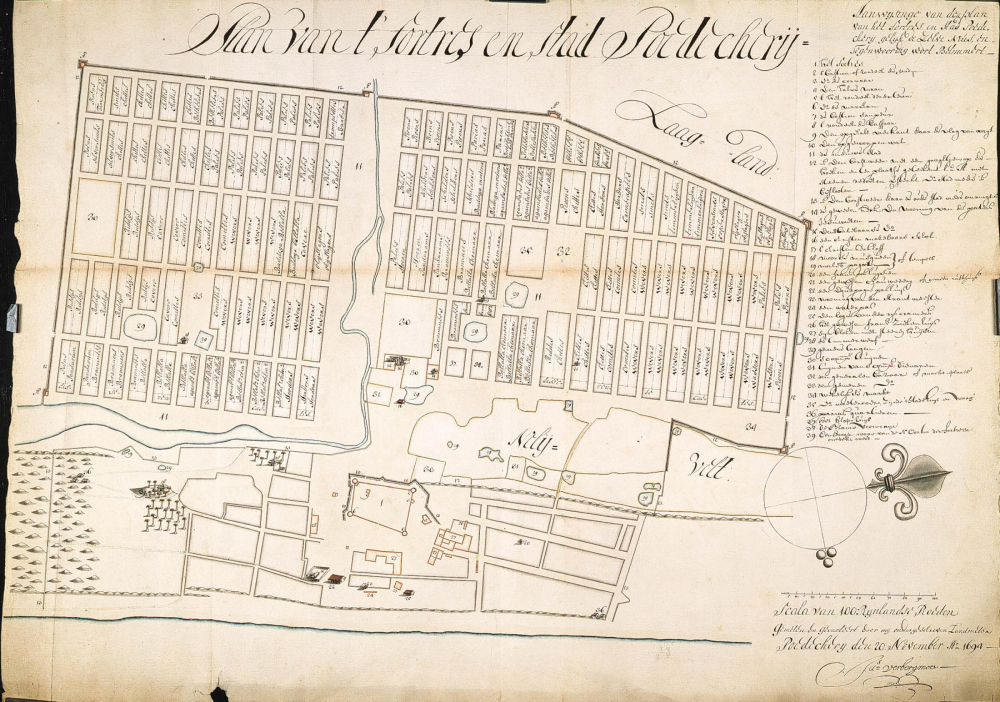 Map of Pondicherry from 1694. Created by Jacob Verbergmoes (land surveyor/mapmaker) (Picture Courtesy: Dutch National Archives/Wikimedia Commons)