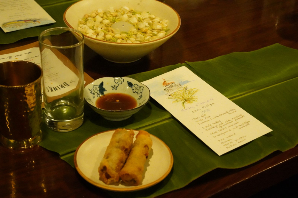 A meal at 'Chez Pushpa', starting with 'Cha gio'. (Picture Credits: Ananya Jahanara Kabir)