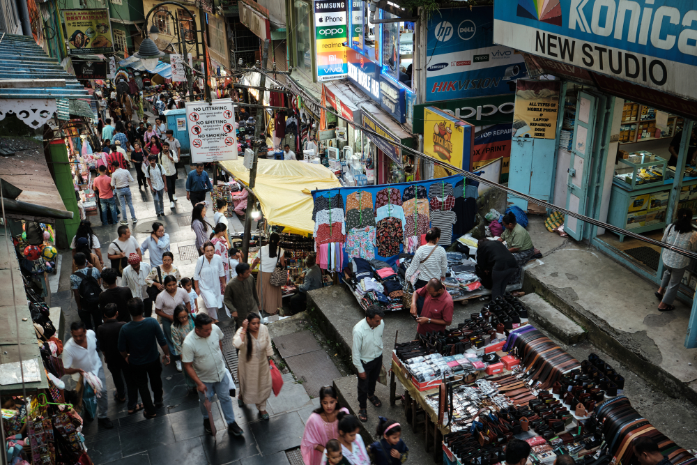 A crowd of people walk on the Thado Line, Gangtok. (Picture Credits: Abhishek Anil)