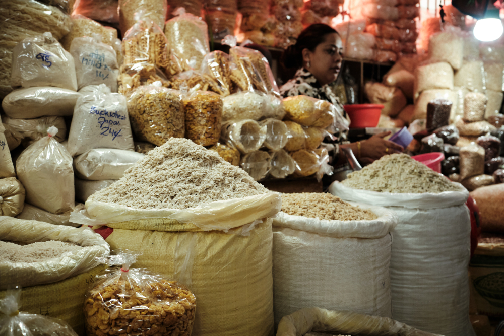 A variety of products made of rice, maize, buckwheat and millet for sale in market in Gangtok. (Picture Credits: Abhishek Anil)