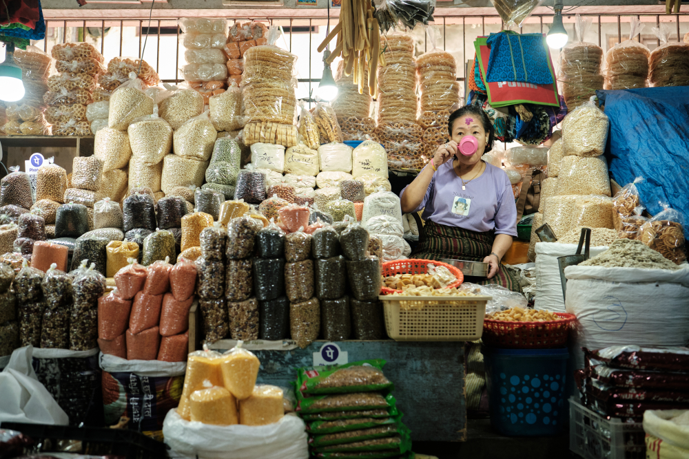 A shop in Lall Bazaar selling khaptsey, zeyro, and festive snacks along with grains and pulses. (Picture Credits: Abhishek Anil)