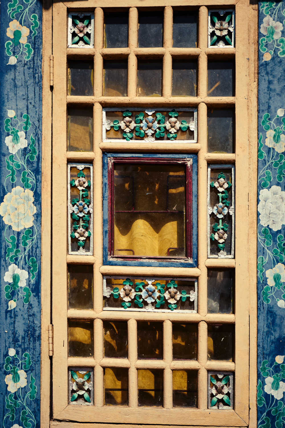 Carved wooden window with floral motifs at Tsuklakhang. (Picture Credits: Abhishek Anil)