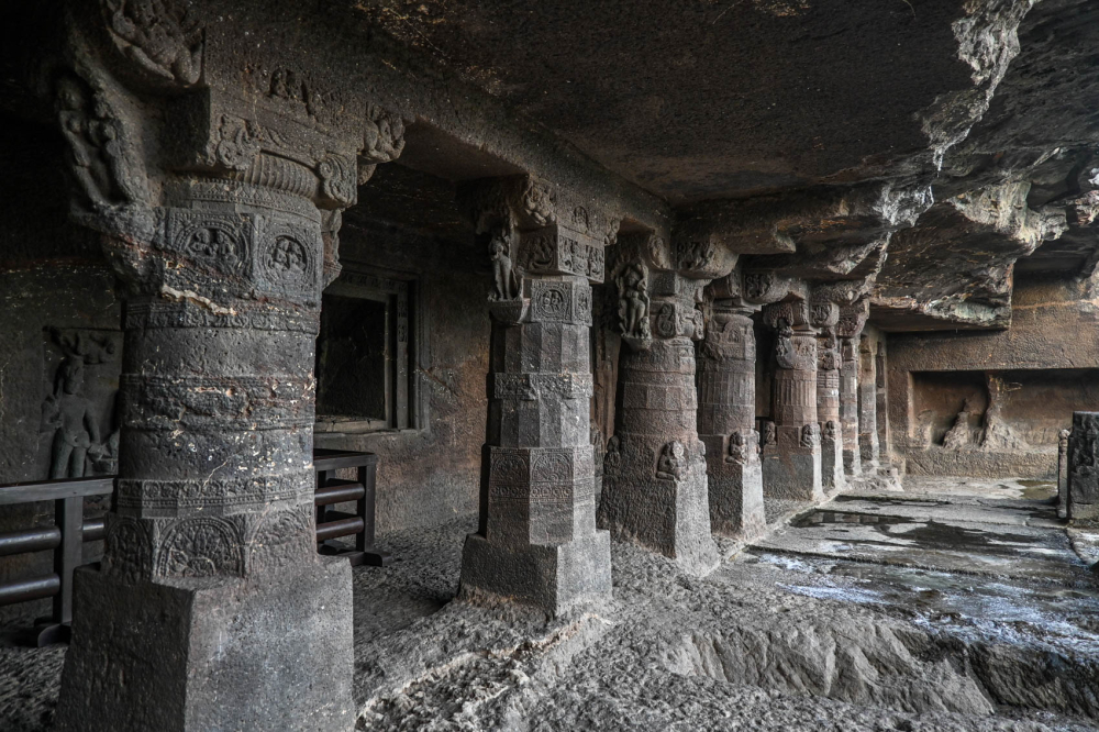 Gana figures on square bases of pillars in Cave 1. (Picture Credits: Anil Purohit)