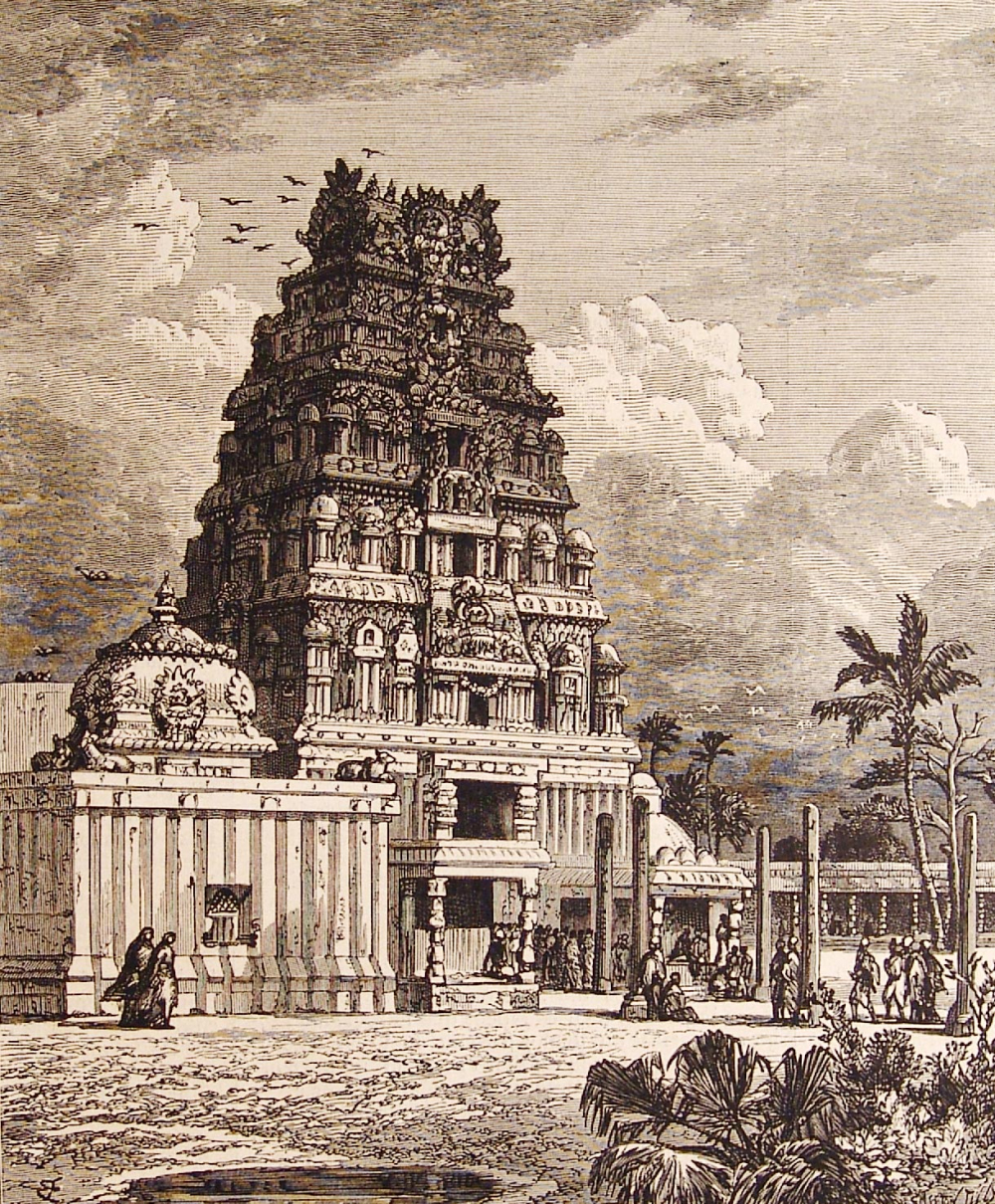 Illustration of a temple at Villianur in the El viajero ilustrado (1878). (Picture Courtesy: Fondo Antiguo de la Biblioteca de la Universidad de Sevilla/Wikimedia Commons)