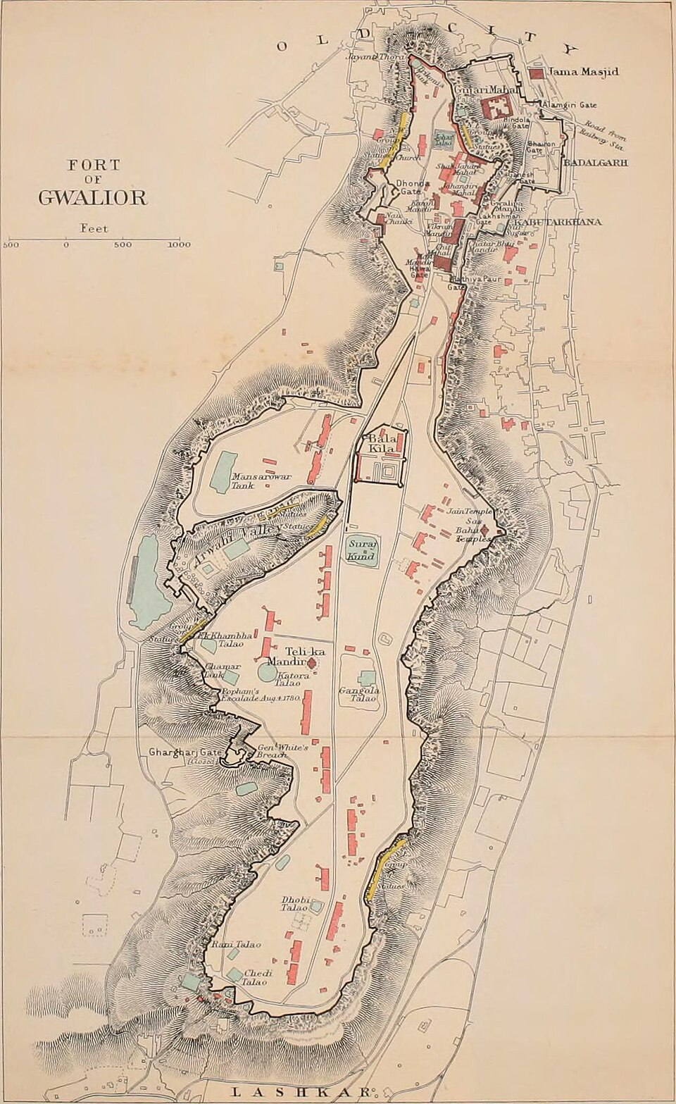 Gwalior Fort map from 'A handbook for travellers in India, Burma, and Ceylon' by John Murray, 1911. (Picture Courtesy: Wikimedia Commons)