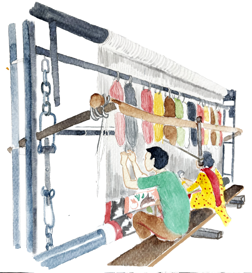 Gwalior carpet weaving. (Illustration Credits: Jisha Unnikrishnan)