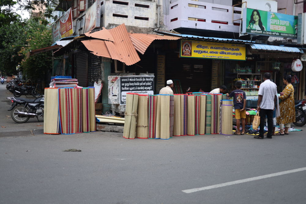 Kora mats sold in Pondicherry's Sunday market. (Picture Credits: Sayali Athale)