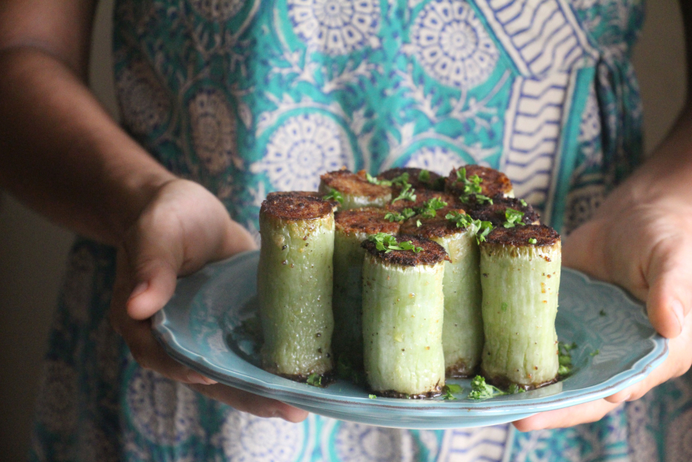 Petits farcis provençaux — a Classic recipe from southern France, adapted by using hollowed snake gourd instead of the traditional marrows. (Picture Credits: Deepa Reddy)
