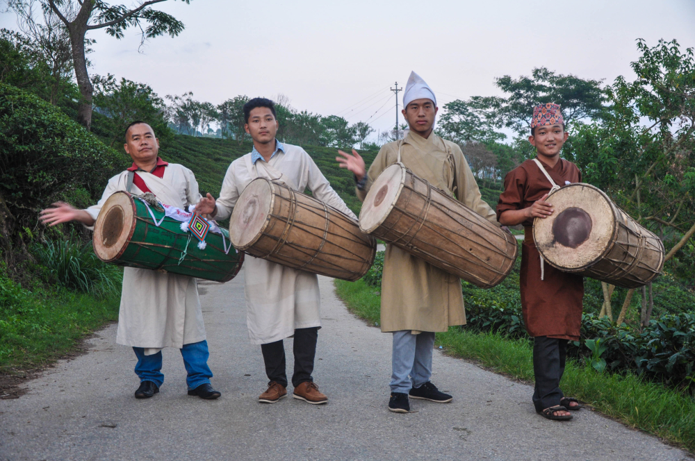 Men playing chyabrung drum. (Picture Courtesy: Hari Gurung/Wikimedia Commons)