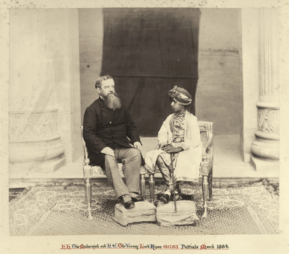 Maharaja Rajinder Singh of Patiala with Viceroy Lord Ripon, on the occasion of the inauguration of the Mohindra College in Patiala, 1884. Picture Credits: Wikimedia Commons.