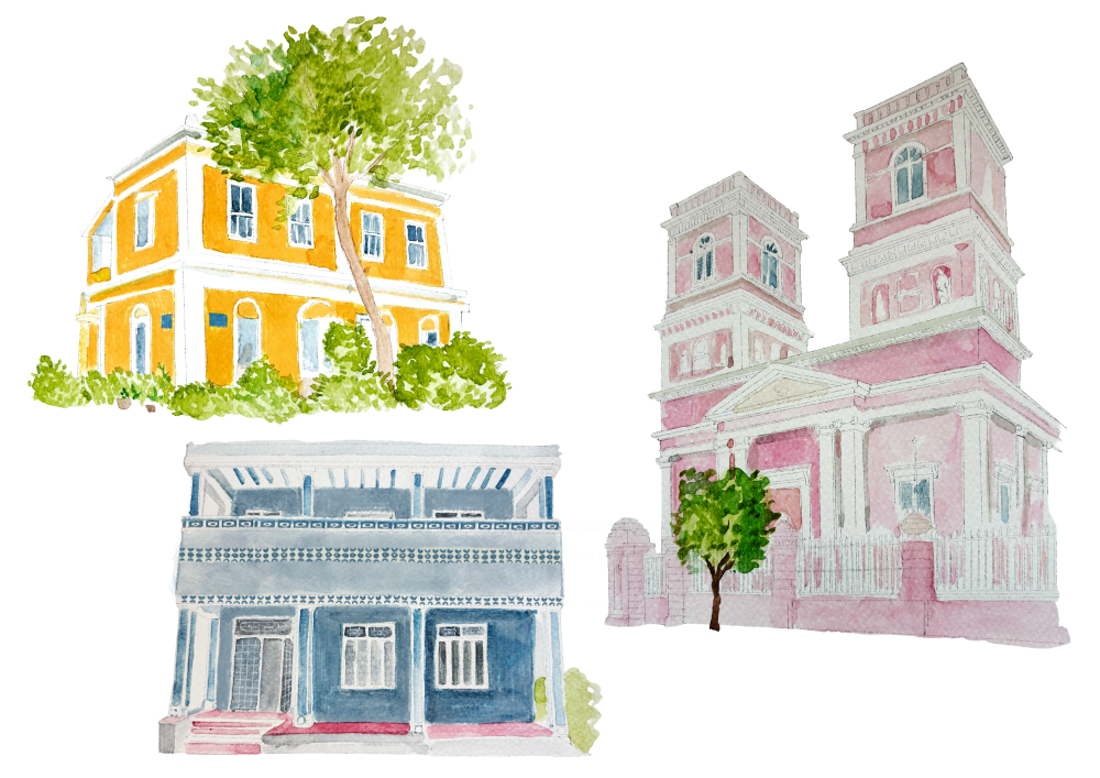 Houses in Puducherry. (Illustration Credits: Jisha Unnikrishnan)