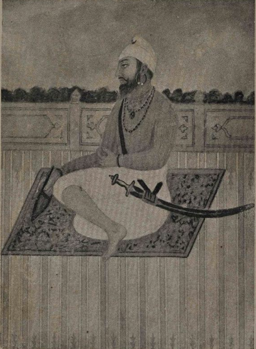 Kavi Santokh Singh seated on a terrace, in a miniature painting preserved by his descendants, c. nineteenth century. One of the most influential Sikh literary figures of the nineteenth century, he resided in Patiala from 1823 to 1829 and is best known for authoring 'Nanak Prakash' and the monumental 'Sri Gur Pratap Suraj Granth'. (Picture Coutresy: Wikimedia Commons)