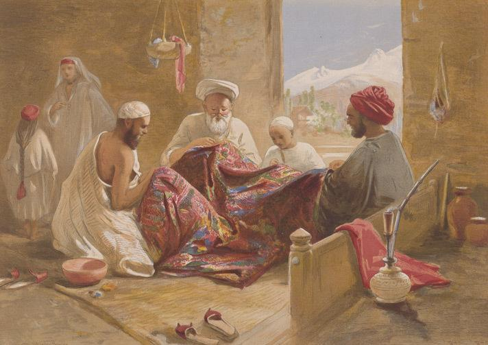 A family engaged in shawl making, 1867, chromolithograph by William Simpson. (Picture Credits: Wikimedia Commons)