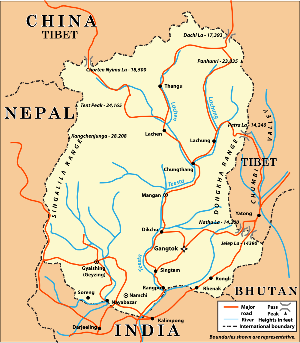 Map of the Indian state of Sikkim and environs. (Picture Courtesy: Philg88/Wikkimedia Commons)