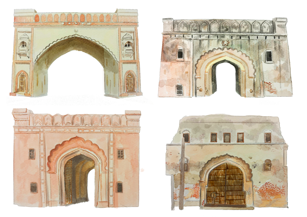Imposing gateways to the old city. (Illustration Credits: Jisha Unnikrishnan)
