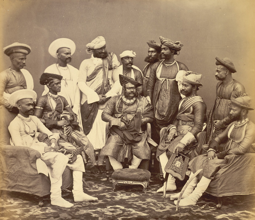 Photograph of the Maharaja of Gwalior (Jayajirao Scindia) with state officials, 1870. From Lee-Warner Collection: 'Bombay Presidency. William Lee Warner C.S. (Picture Courtesy: Wikimedia Commons)
