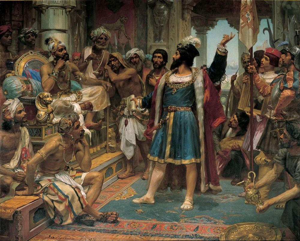 Vasco da Gama before the Zamorin of Calicut by Veloso Salgado, 1898, Oil on Canvas/Wikimedia Commons