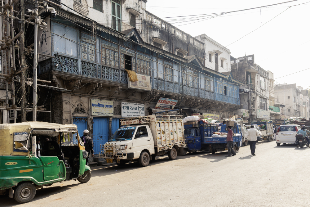 Blue coloured first floor of a house in Dal Bazar. (Picture Credits: Pranjal Jain)