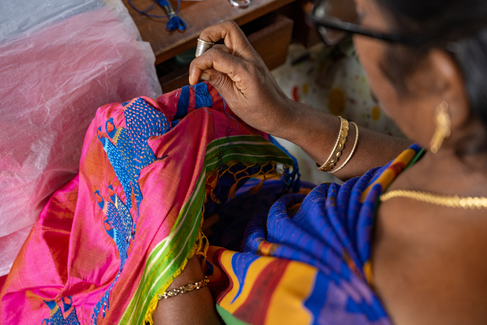 Women doing impeccable needlework at the Cluny Embroidery Centre. (Picture Credits: Joseph Rahul)