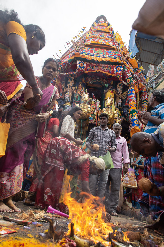 Devotees gathered in front of the chariot during the Veerampattinam Car Festival. (Picture Credits: Pattabi Raman)