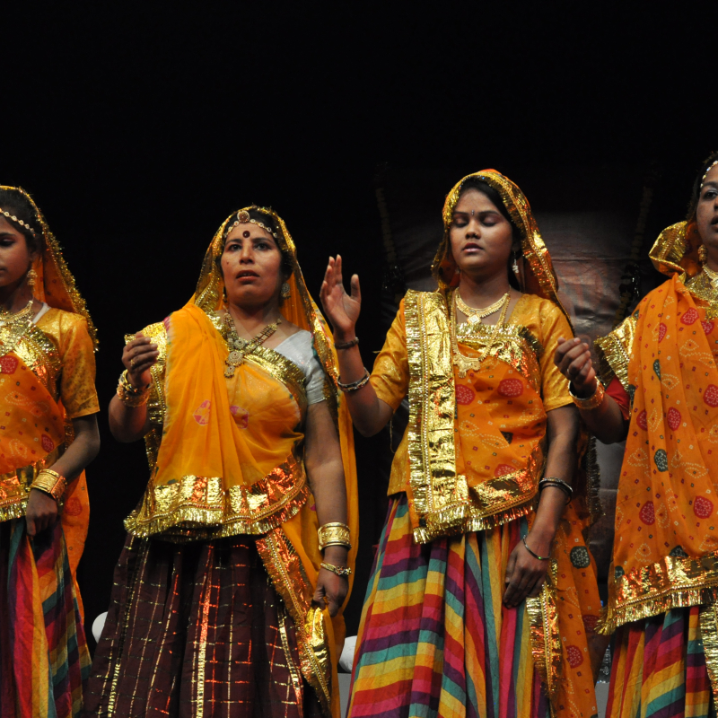 Sunderlal Malwi, a seasoned maach performer, is popular for playing female characters in the Malwa region. Here is playing the role of a queen in the play Raja Risalu (Courtesy: Mitali Trivedi)