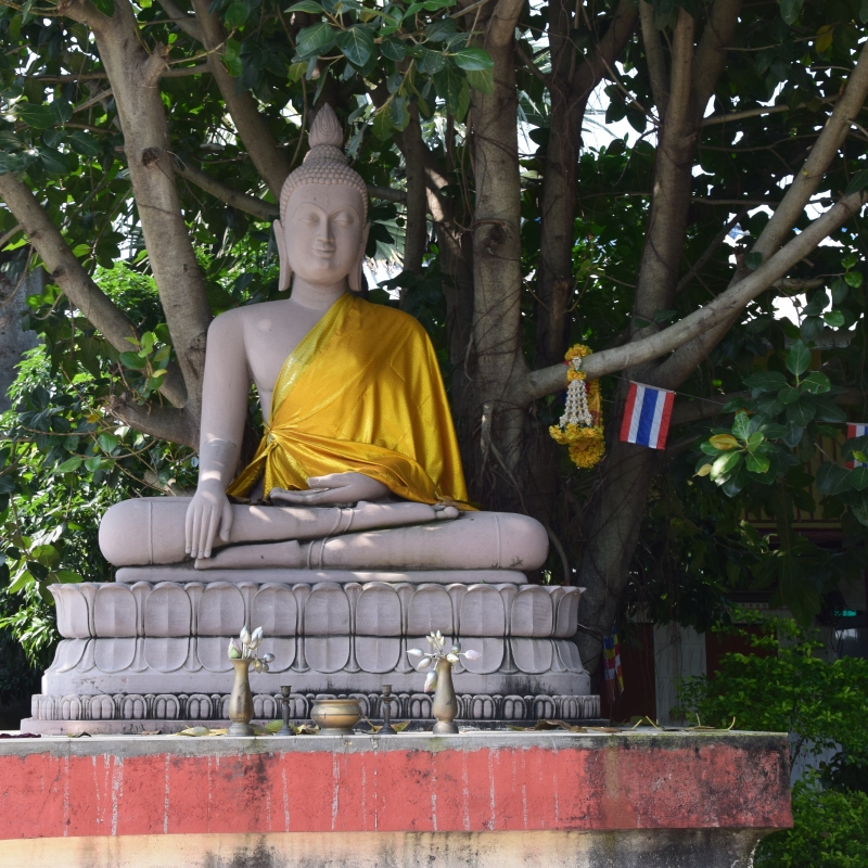 बिहार में पूर्वी चम्पारण ज़िला के केसरिया गाँव स्थित ‘थाई बुद्धिस्ट टेम्पल’। यह मंदिर ऐतिहासिक केसरिया बौद्ध स्तूप के क़रीब ही स्थित है। (फोटो: अफ़रोज़ आलम साहिल, 13 अक्टूबर 2019)