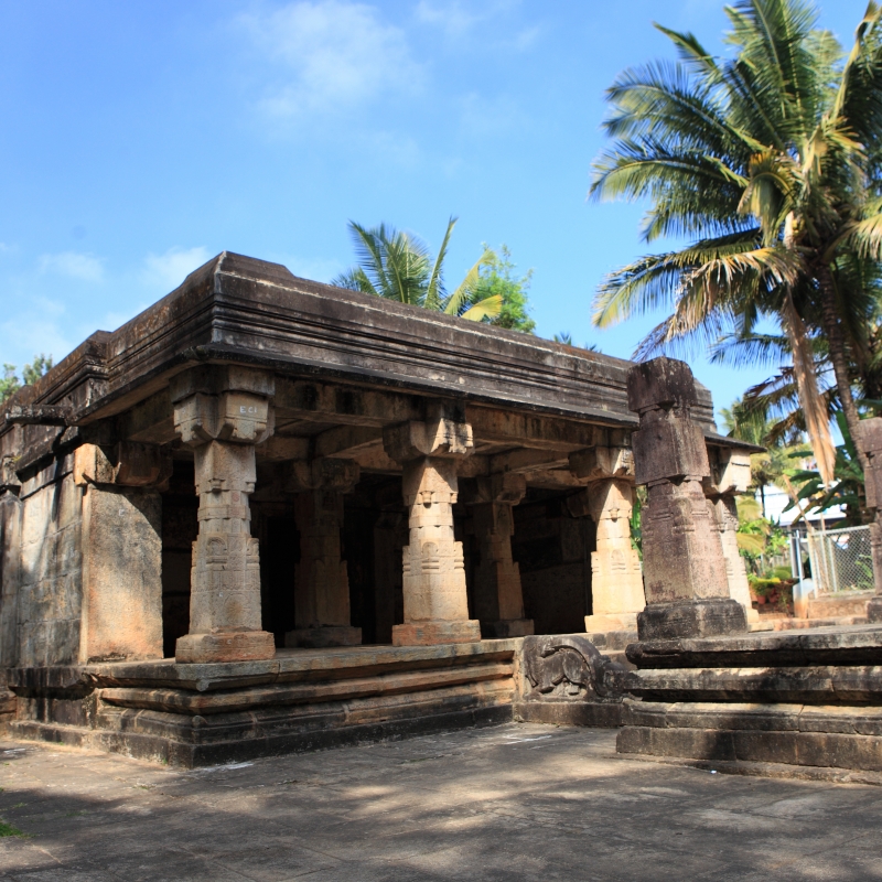 Jain temple complex at Sultan Bathery in Wayanad district. This is a mandapa-line type temple and is considered to have been built in the thirteenth century. The temple is currently protected by the Archaeological Survey of India (Courtesy: A. Mohammed)
