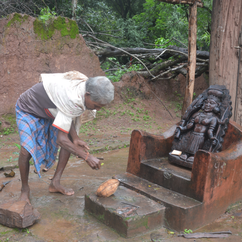 local shrine with stone sculpture by Lohar, Ektaguda, Bastar 