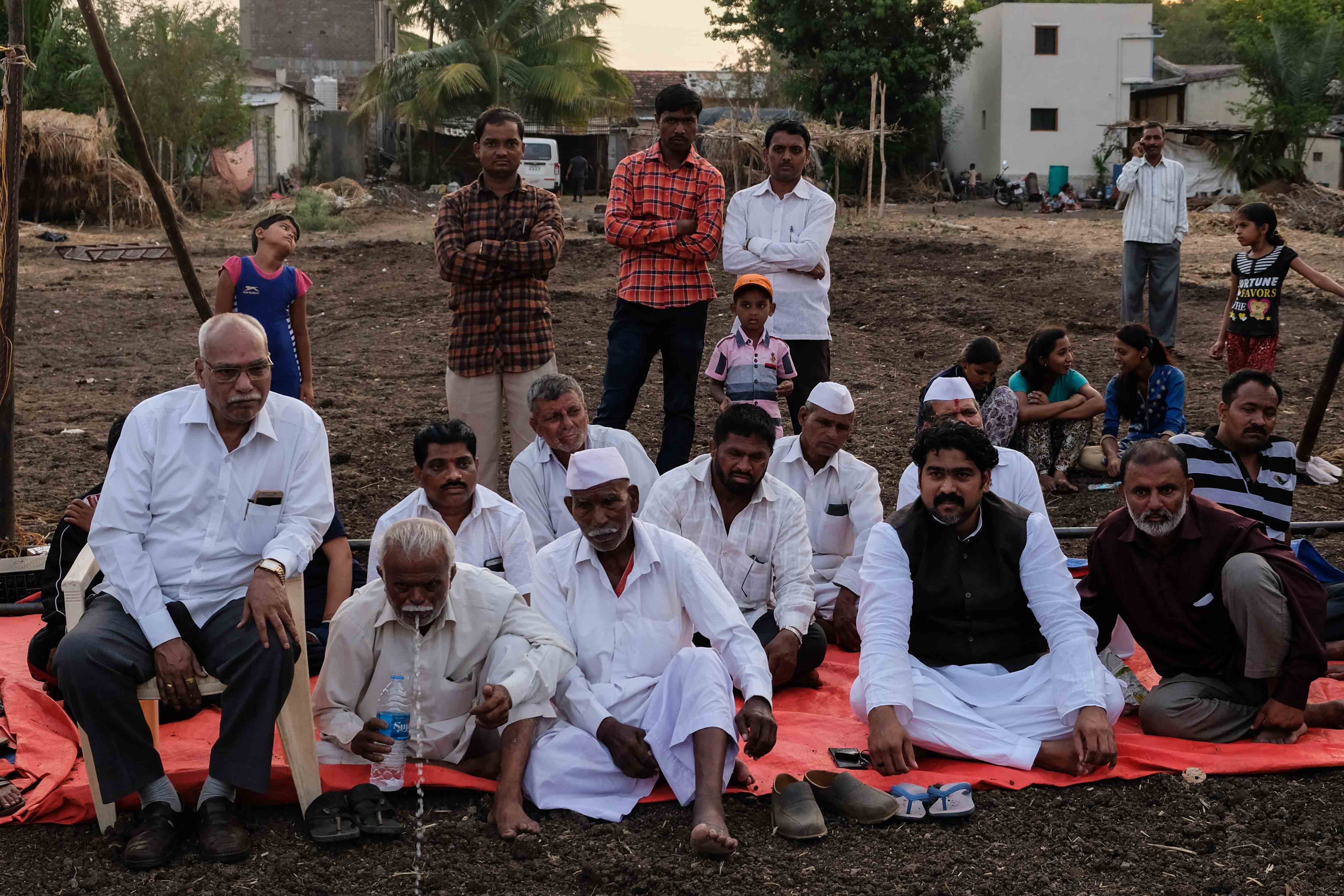 Temporary sitting arrangement made for local politicians and sponsors in Savade village. The popularity of the wrestling tournaments makes it a forum through which politicians reach out to the masses. Politicians, some of whom might have been pehelwans in their youth, often head the wrestling federations and patronize the tournaments. Photograph by Indrajit Khambe ©Sahapedia