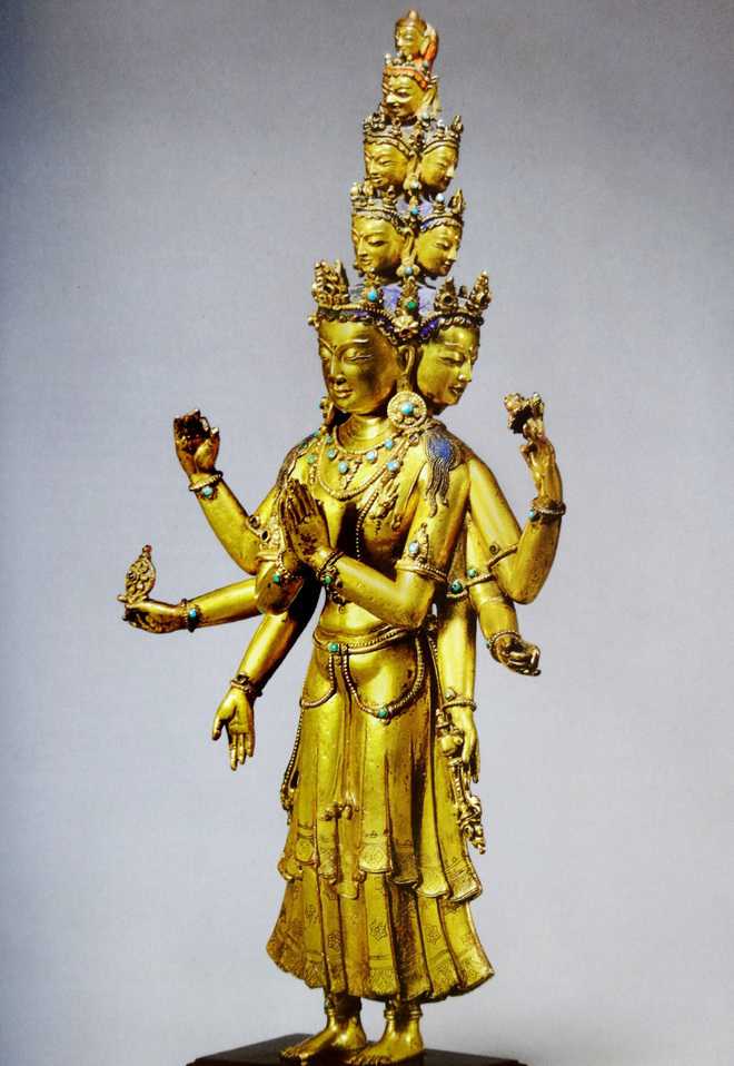 A gilt bronze figure of an 11-headed Avalokiteshwara Tibet, 15th-16th century_The Tribune