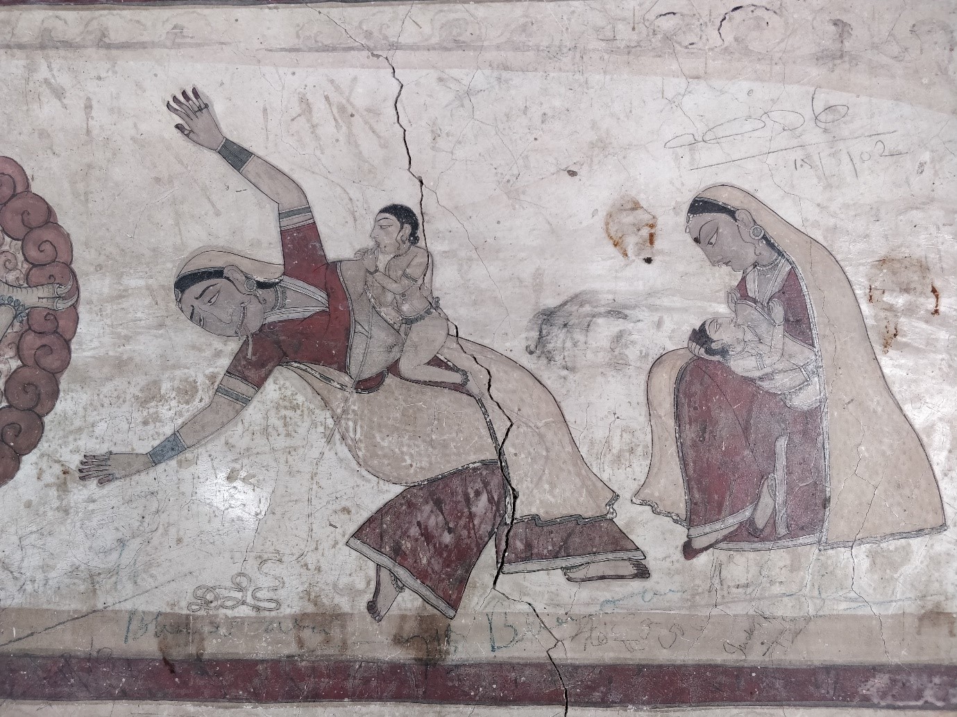 Fig.1.Krishna slaying Putana, eastern wall of the Devi Kothi, Chamba. (Courtesy:Sarang Sharma)