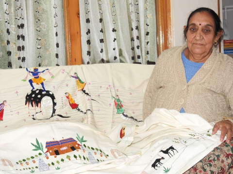 Rajinder Kumari Nayyar (76), a senior artist in Chamba, worked as a trainer at the first Chamba embroidery centre in the 1960s, which was set up by the efforts of Kamaladevi Chattopadhyay, and run by the national award winning Chamba embroidery artist, Maheshi Devi.
