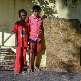 Tamil inscription at Sadarmangala, near International Tech Park in Whitefield, installed in 1346 CE, during the early reign of the Vijayanagara dynasty. It is a record of a land grant made to Gangadhara, a resident of Senjiagaram (Courtesy: Perumal Venkatesan)