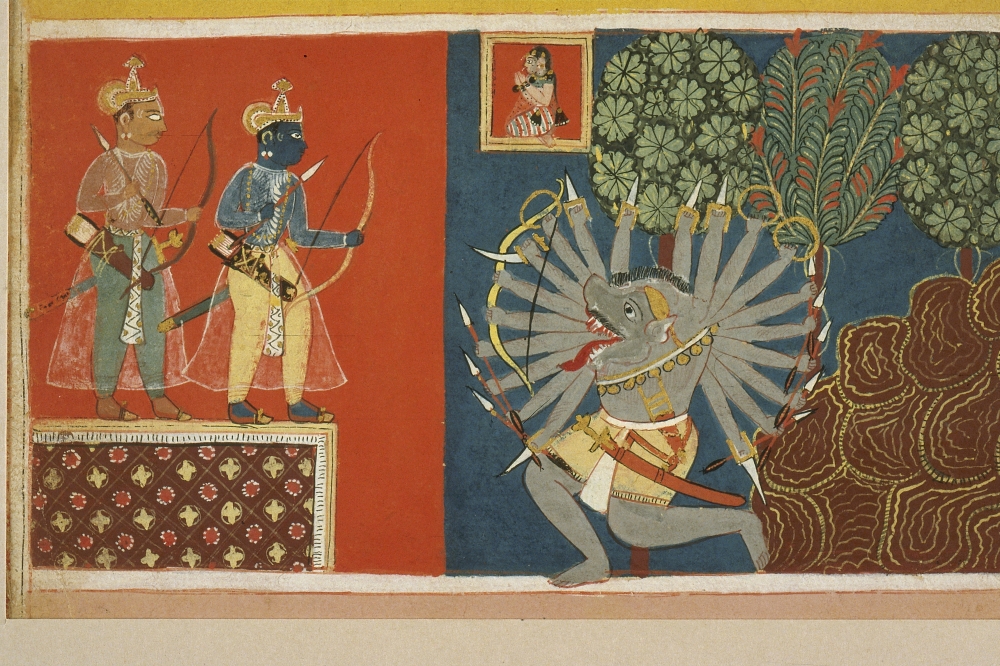 Rama attacks the demon Kabandha