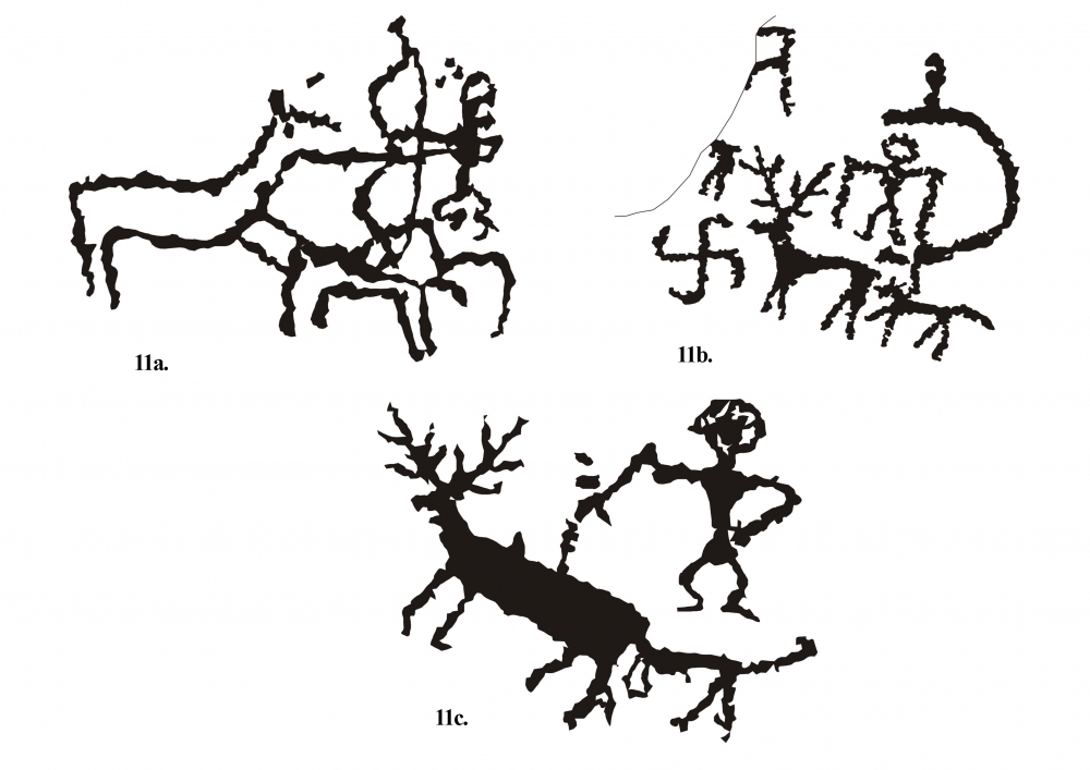 Fig. 11. (a–c) Hunting scenes from the main boulders