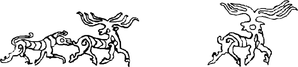 Fig. 12. A scene of a predator chasing prey with stylistically drawn figures is one of the finest representations at the Tangtse site