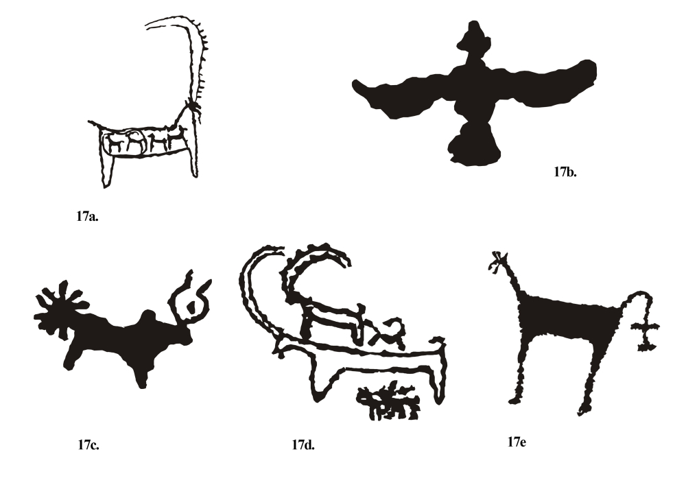 Fig. 17.(a­–e) Some of the animal figures at Ensa are stylistically peculiar