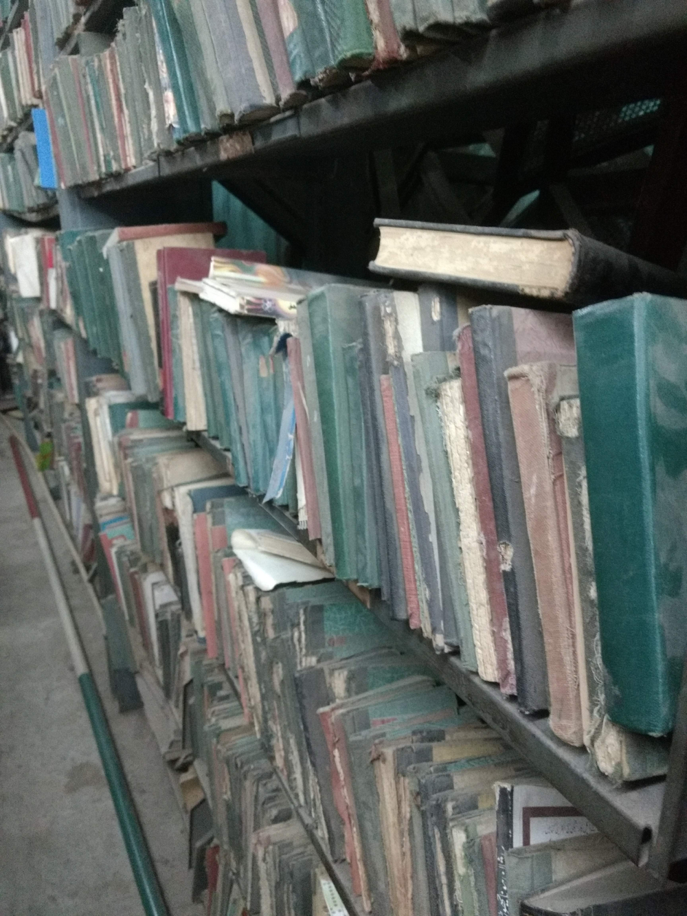 Fig. 3. Old Urdu books—novels, anthologies of poetry and the occasional translation of Thoreau’s Walden—stacked in the Shalibanda library. 