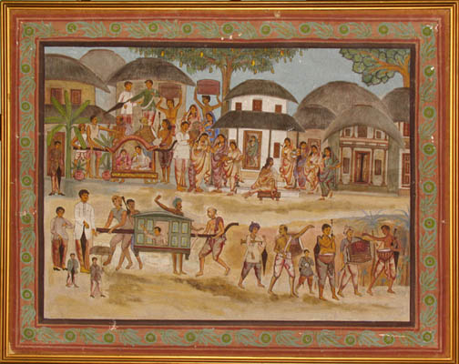 A village scene, Canvas pasted on board, Birbhum, early 20 Century AD, a collection of the Gurusaday Museum, Joka, Kolkata