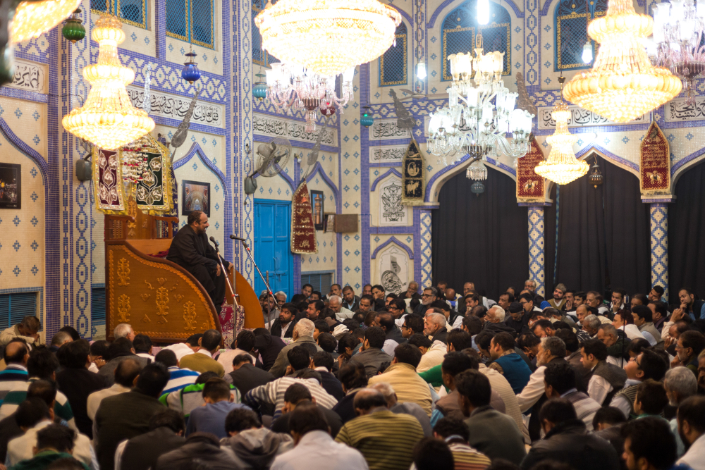 Fig. 2: A maulana (religious preacher) addressing a majilis inside an imambada in Amroha a night before Chehlum (fortieth day after Ashoora; it commemorates the visit of surviving members of Prophet’s family to the grave of Imam Hussain [a.s])