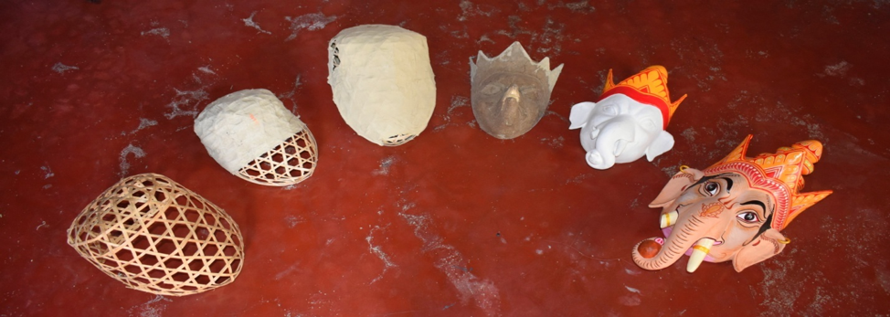 Fig. 10: Stages of mask-making. Courtsey: Akhyai Jyoti Mahanta