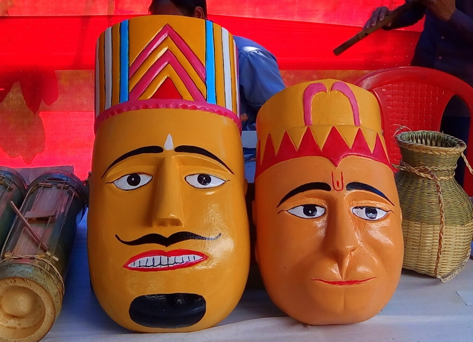 Fig. 1: Wooden masks used in bhari gan. Courtsey: Akhyai Jyoti Mahanta